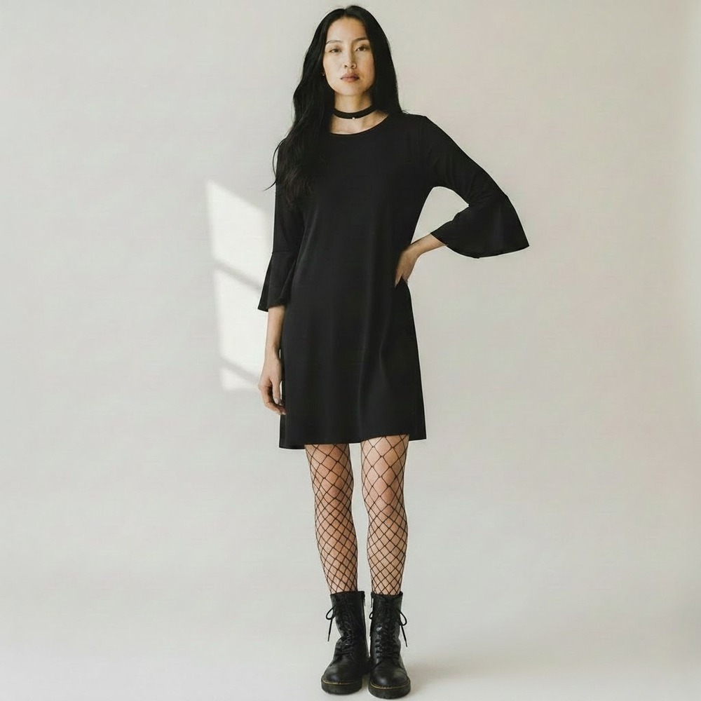 Lilly Pulitzer Swing Dress Womens S Black Short 3/4 Bell Sleeve Knit Whimsigoth‎